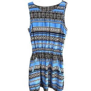 Feathers Women's Dress 1X Blue Black Short Sleeveless  Sun Plus Size 14W 16W